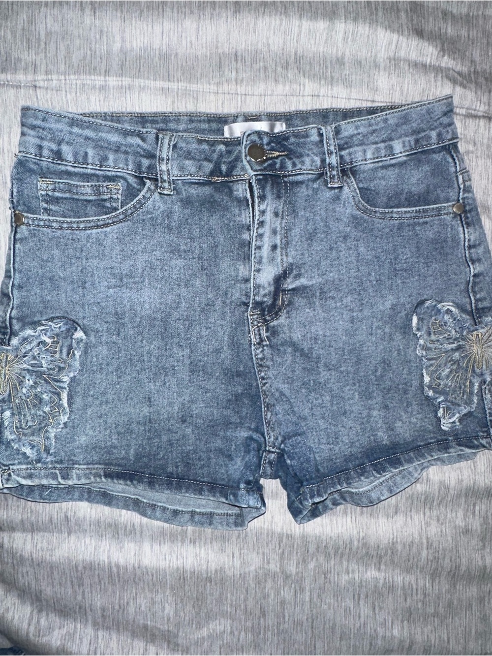 BAMBOO Light Blue Denim Embroidered Jean Shorts